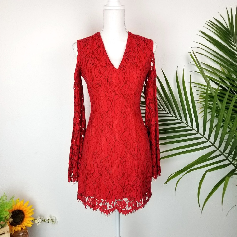 Keepsake | Red Lace Cold Shoulder Dress Size Small